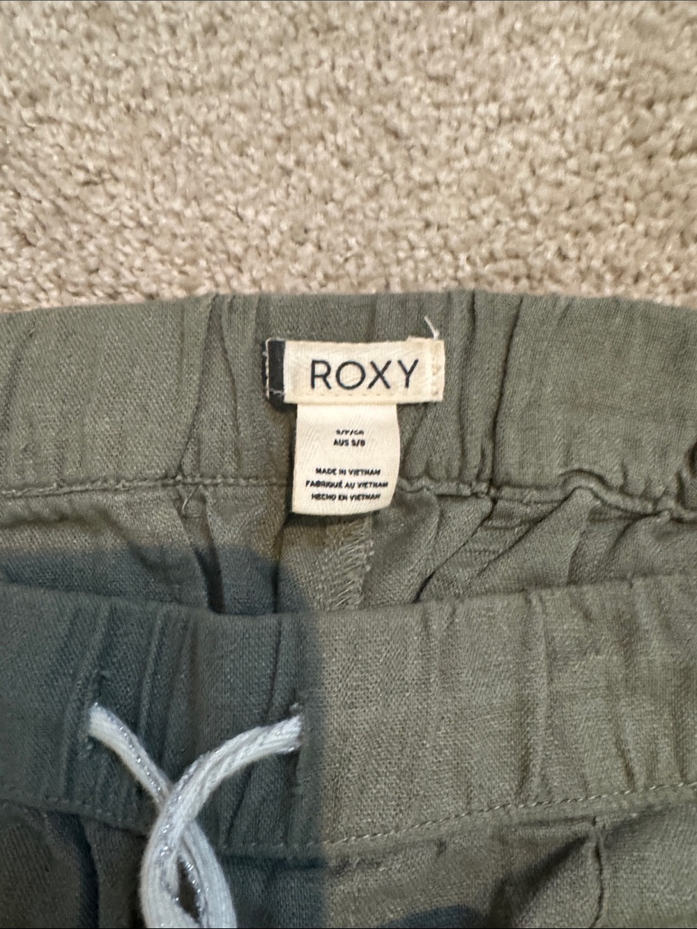 Pair of  Roxy Casual Drawstring Linen Pants - Olive Green & Navy - Picture 5 of 6